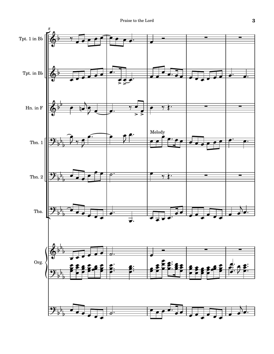 Praise to the Lord: hymn prelude on LOBE DEN HERREN for brass sextet and organ Brass Ensemble scores gallery preview page 3