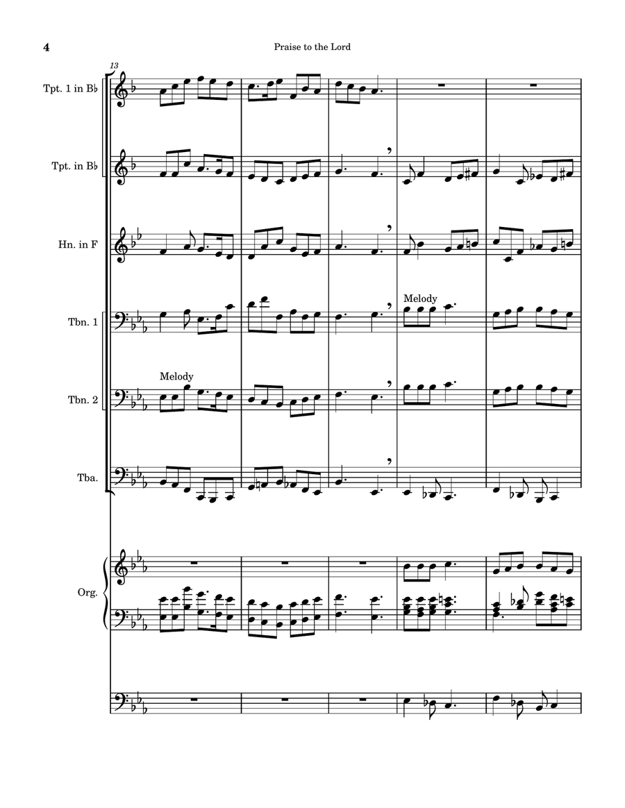 Praise to the Lord: hymn prelude on LOBE DEN HERREN for brass sextet and organ Brass Ensemble scores gallery preview page 4