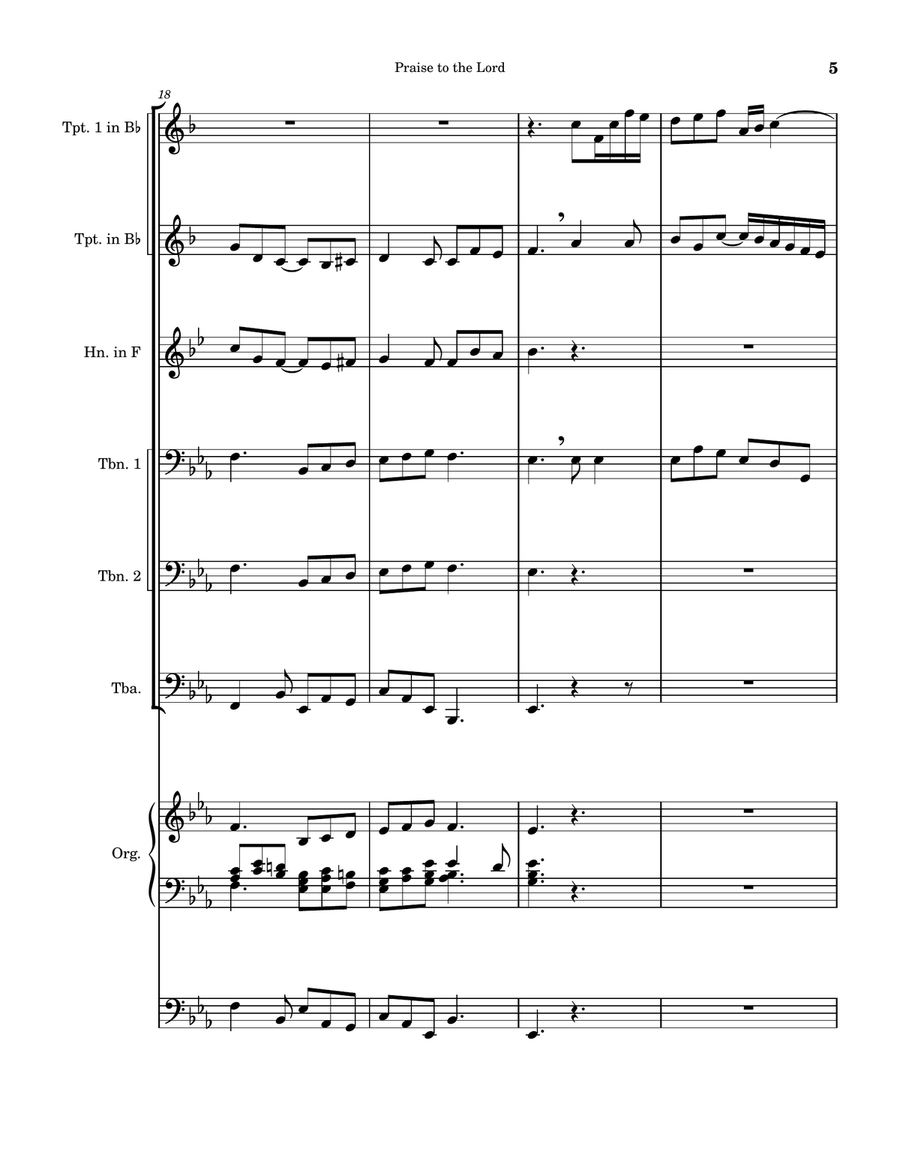 Praise to the Lord: hymn prelude on LOBE DEN HERREN for brass sextet and organ Brass Ensemble scores gallery preview page 5