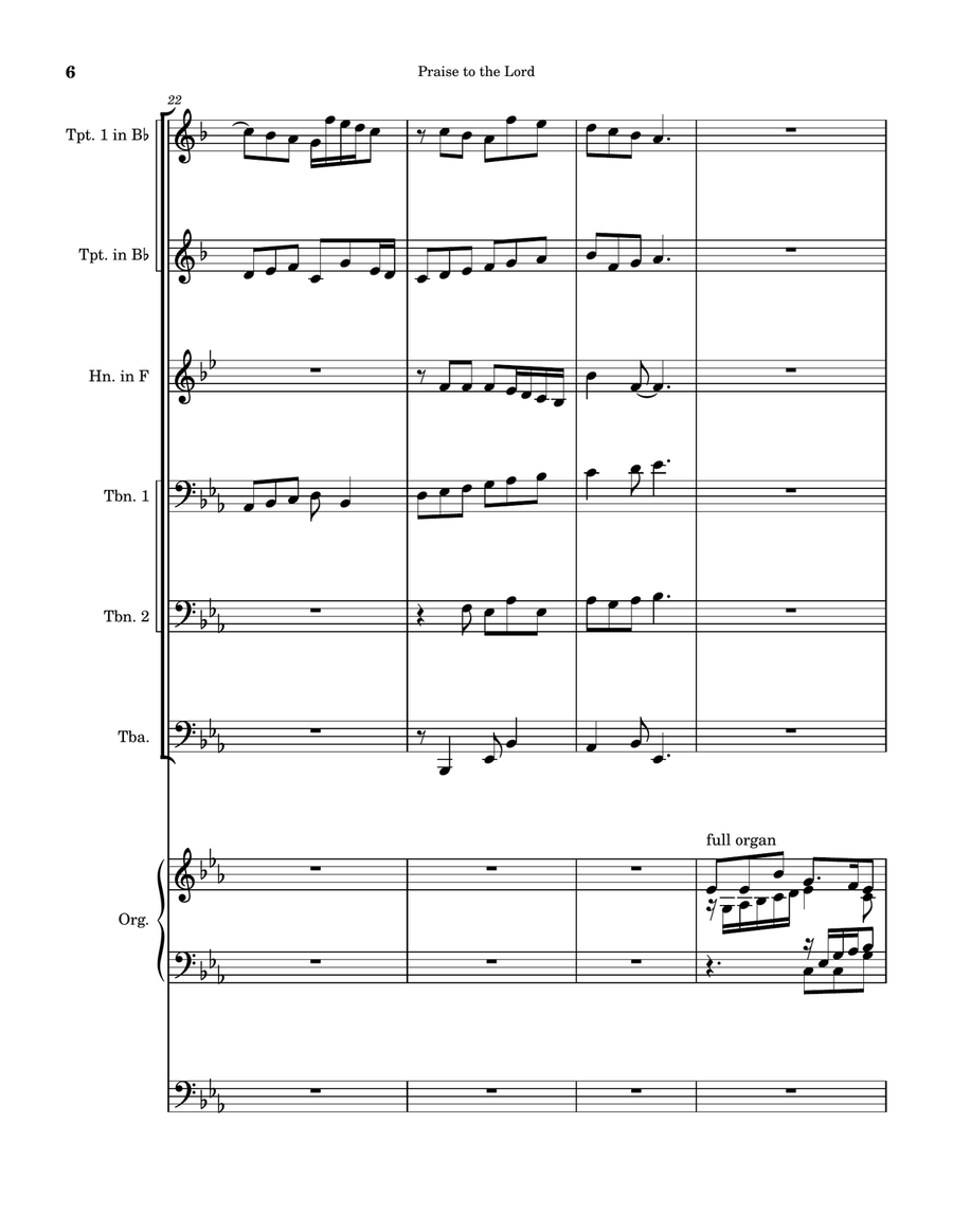 Praise to the Lord: hymn prelude on LOBE DEN HERREN for brass sextet and organ Brass Ensemble scores gallery preview page 6