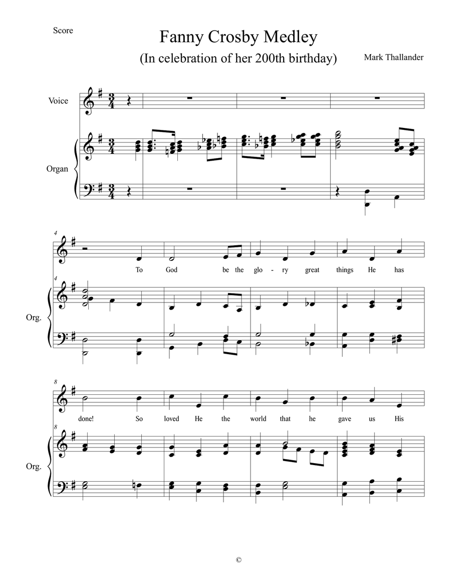 Fanny Crosby Medley Fanny Crosby Medley Unison Choir scores gallery preview page 1