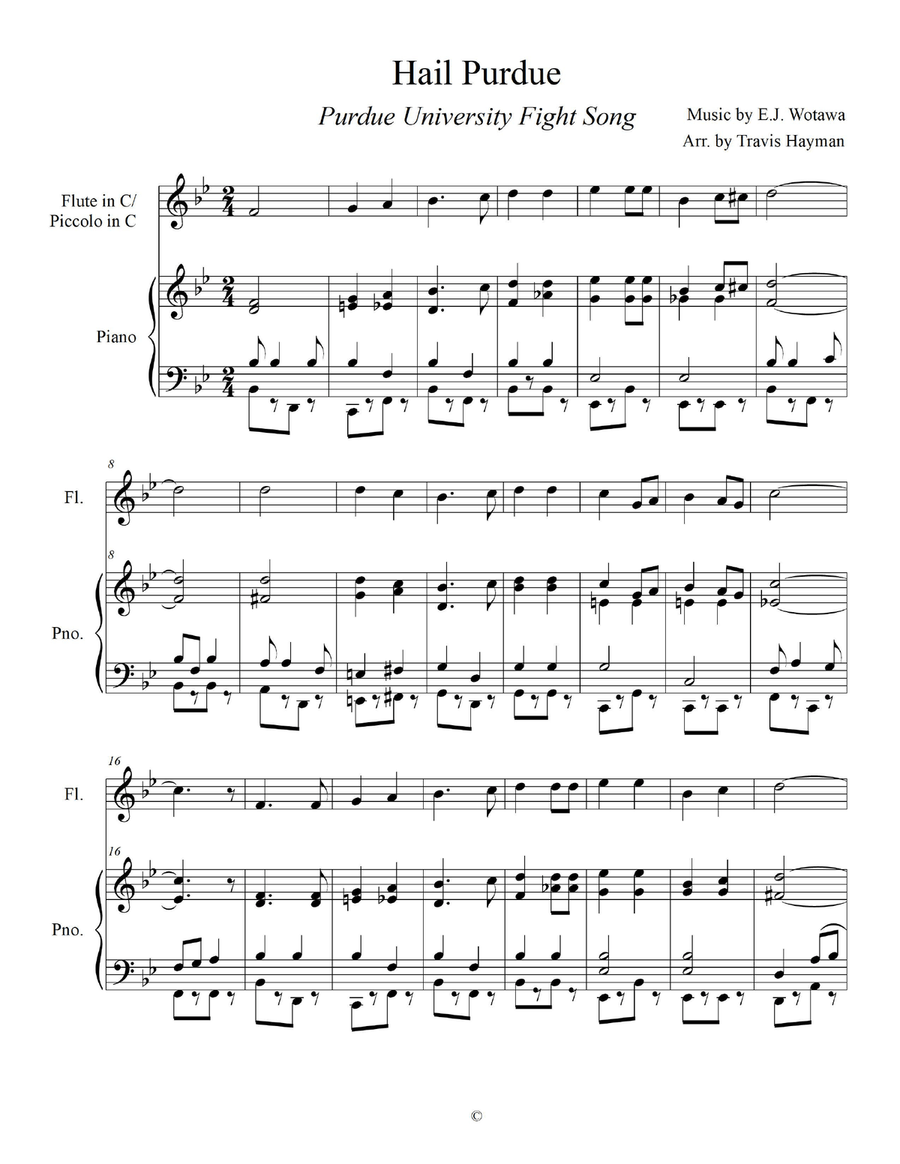Hail Purdue - for Flute in C/Piccolo in C with Piano Accompaniment Flute - Digital Sheet Music page 3