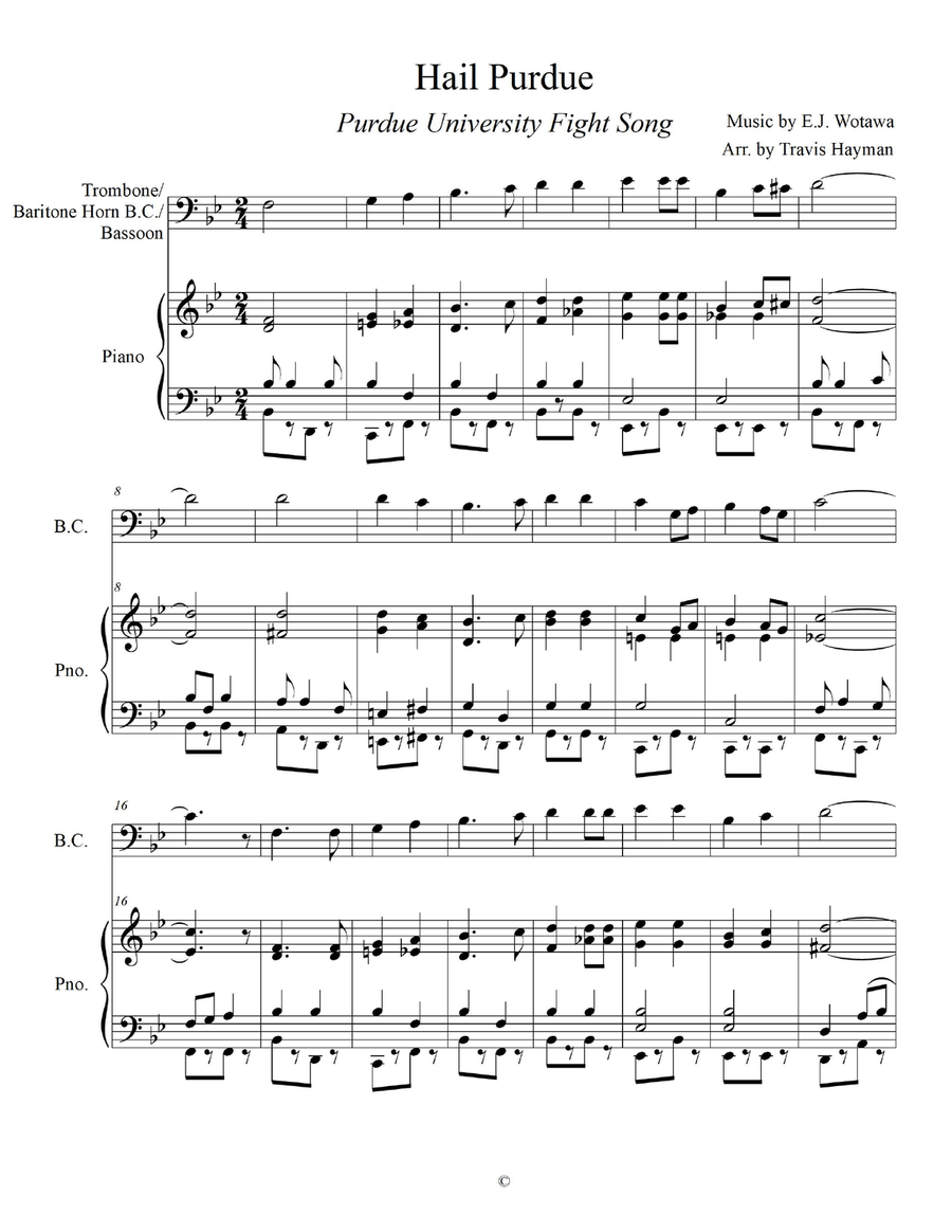 Hail Purdue - for Trombone/Baritone Horn B.C./Bassoon with Piano Accompaniment Bassoon scores gallery preview page 3