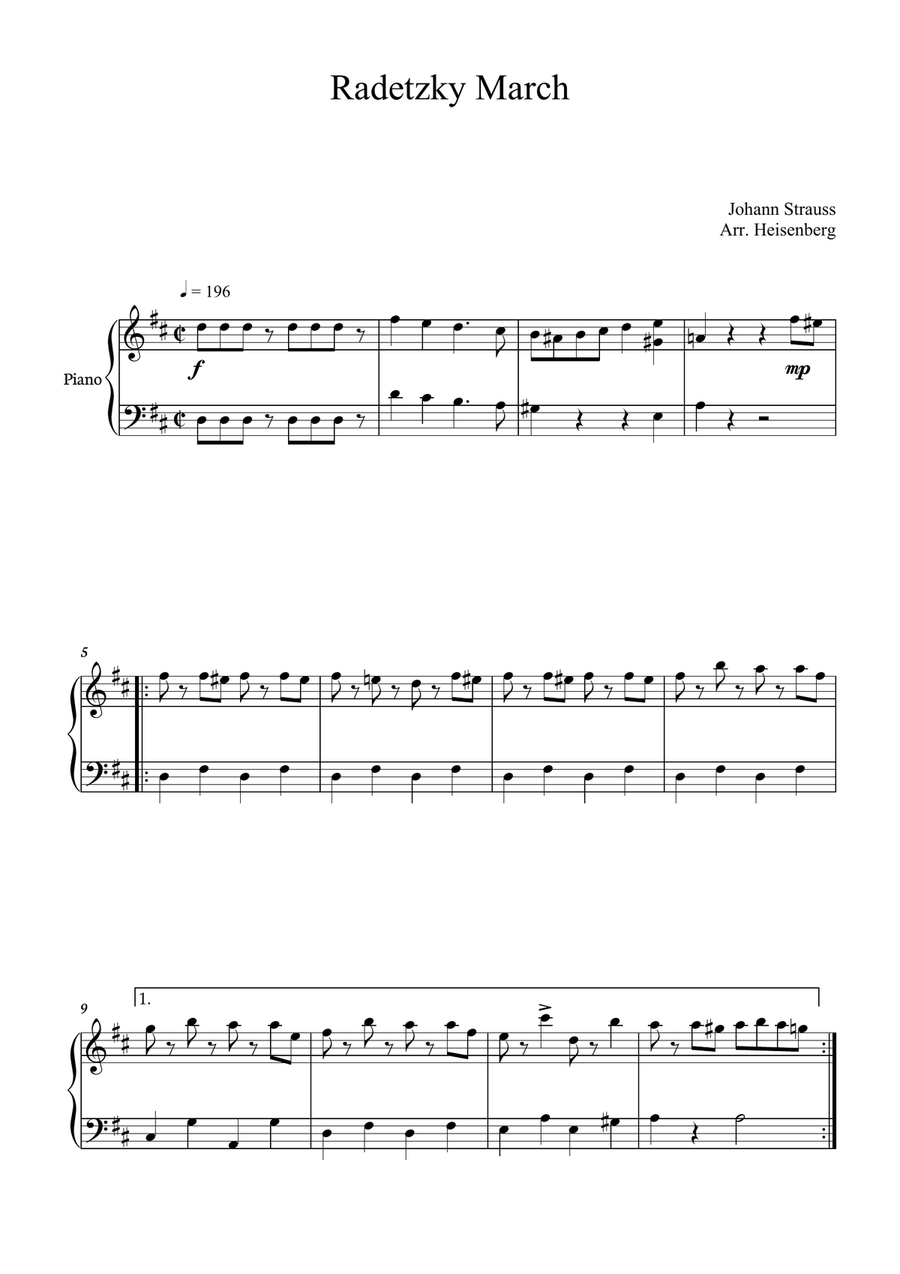 Radetzky March for piano simple version Piano Solo scores gallery preview page 1