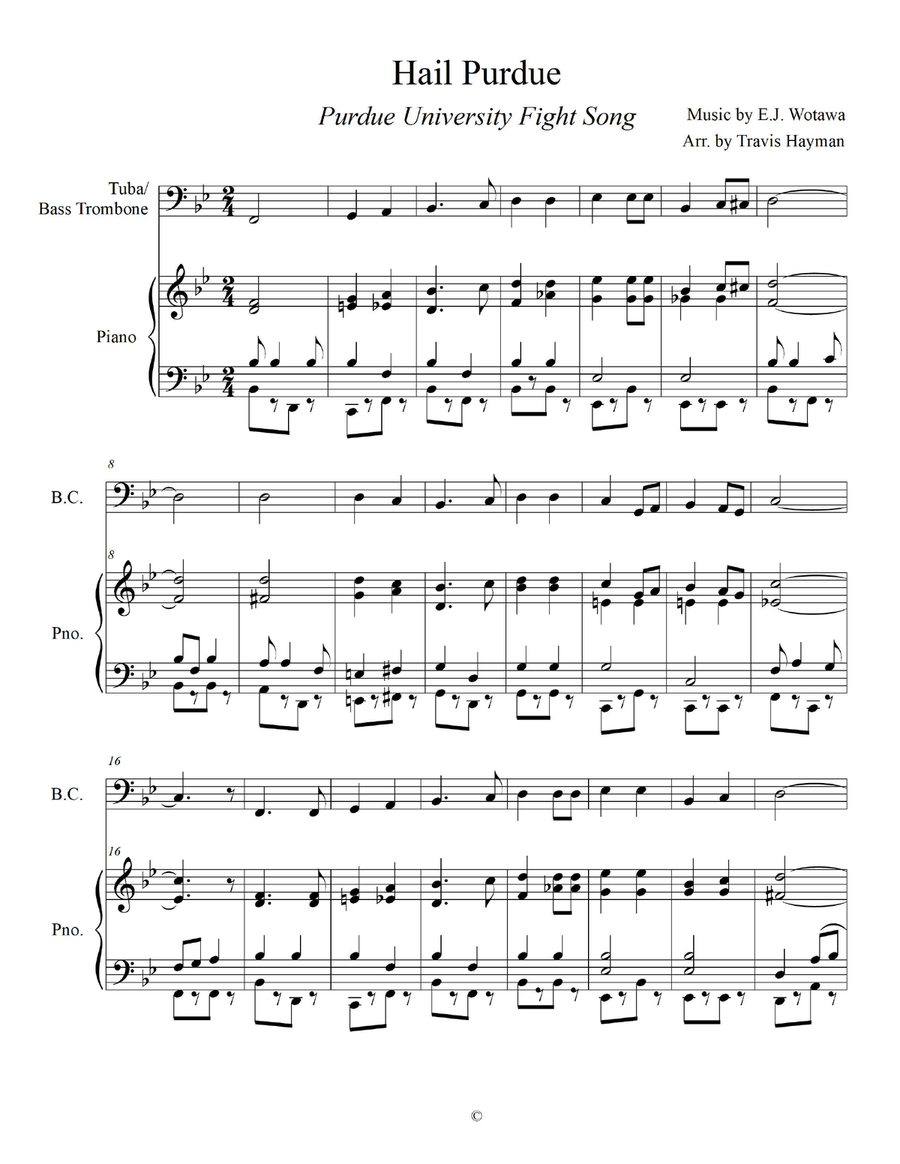 Hail Purdue - for Tuba/Bass Trombone with Piano Accompaniment Trombone scores gallery preview page 3