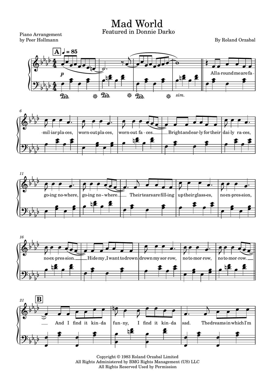 Mad World Mad World Piano Solo scores gallery preview page 1