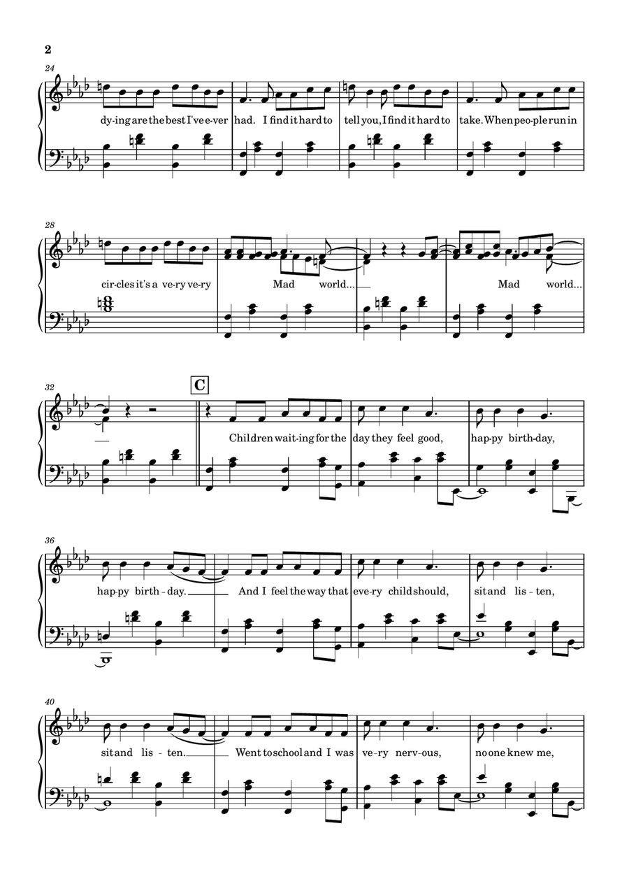 Mad World Mad World Piano Solo scores gallery preview page 2