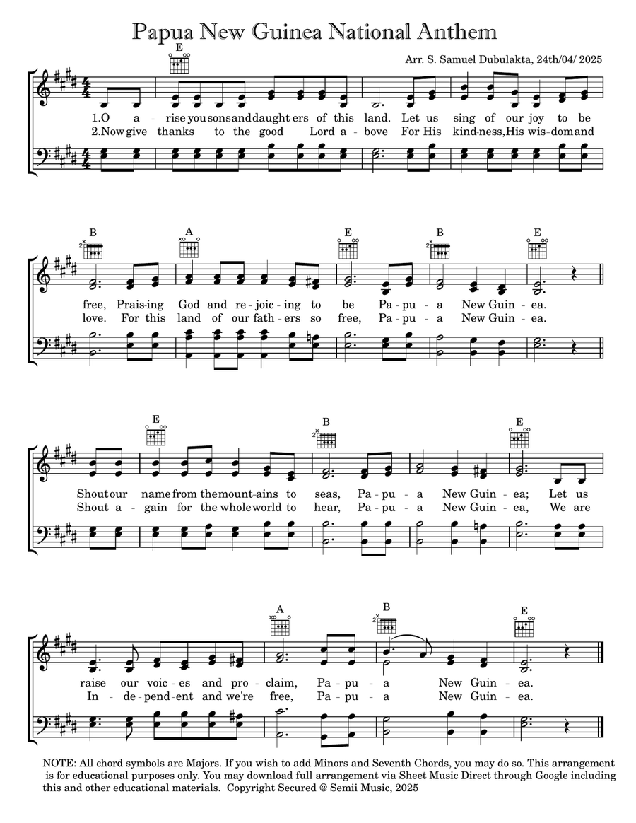 Papua New Guinea National Anthem 4-Part scores gallery preview page 1