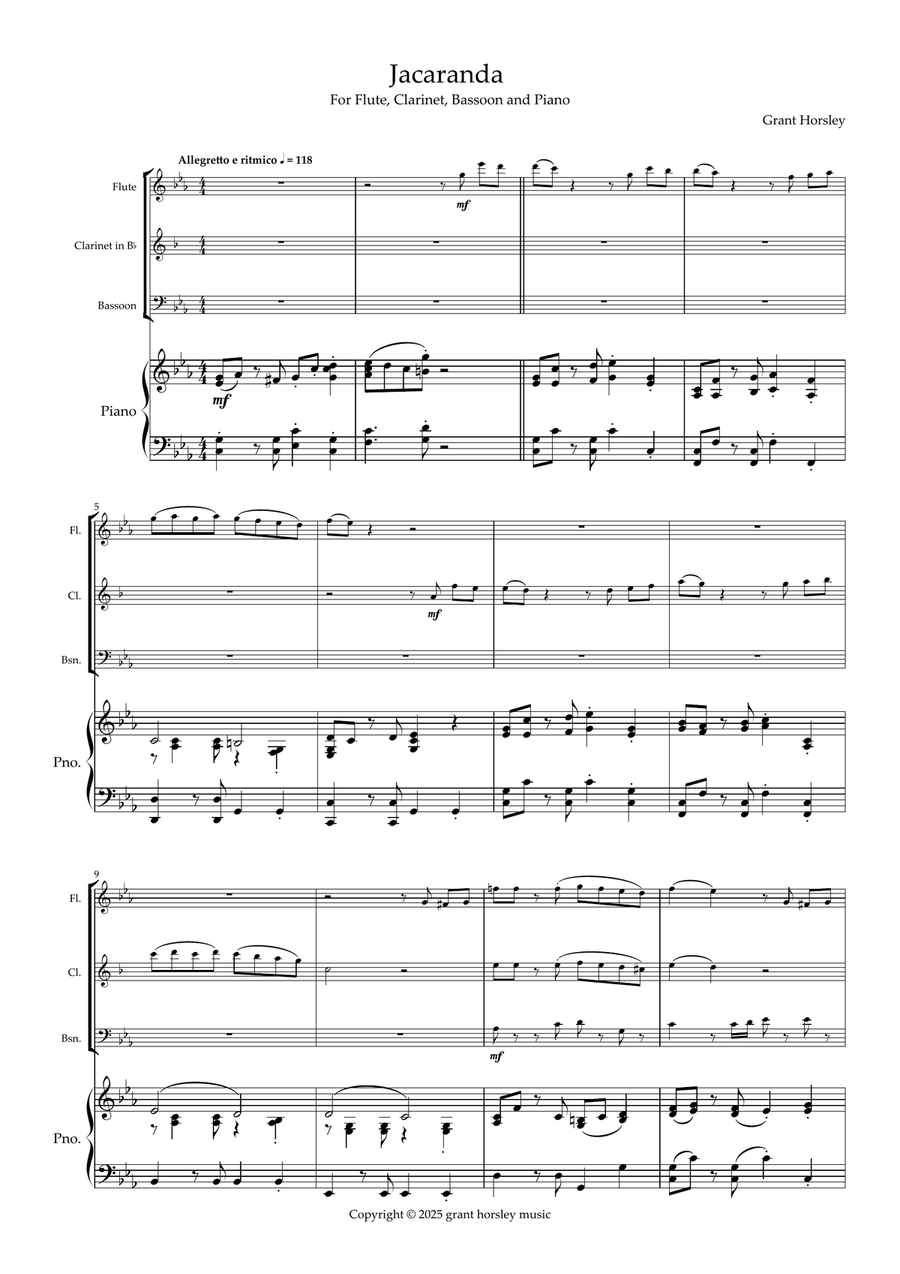 Jacaranda. Original Tango for Wind Trio and Piano. Small Ensemble scores gallery preview page 2