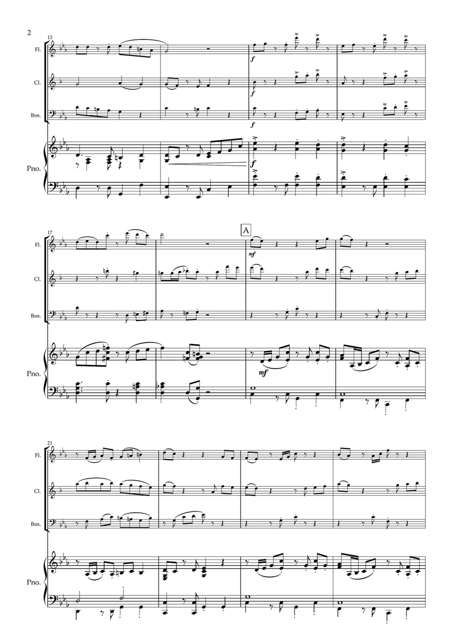 Jacaranda. Original Tango for Wind Trio and Piano. Small Ensemble scores gallery preview page 3