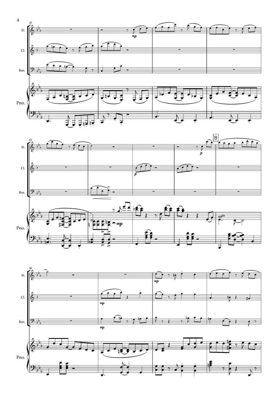Jacaranda. Original Tango for Wind Trio and Piano. Small Ensemble scores gallery preview page 5