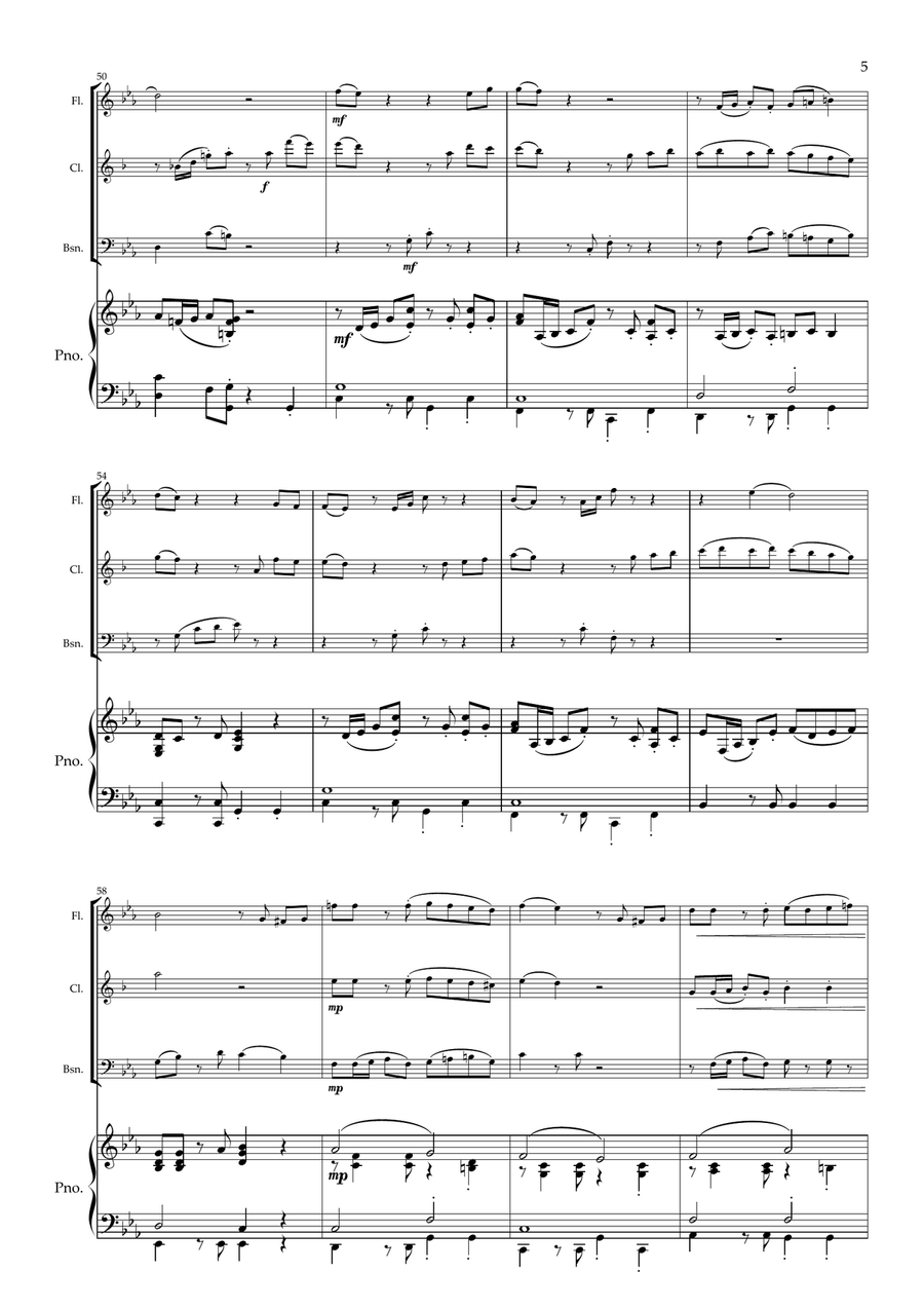 Jacaranda. Original Tango for Wind Trio and Piano. Small Ensemble scores gallery preview page 6