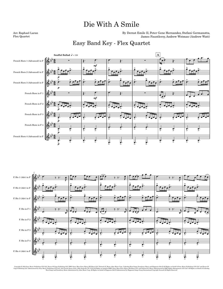 Die With A Smile Small Ensemble scores gallery preview page 1