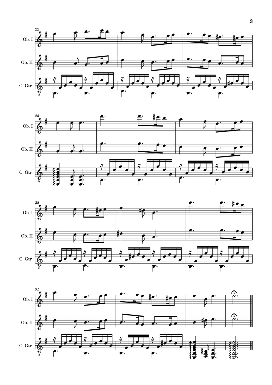 Greensleeves - Oboe Duet and Guitar. Score and Parts. Small Ensemble scores gallery preview page 3