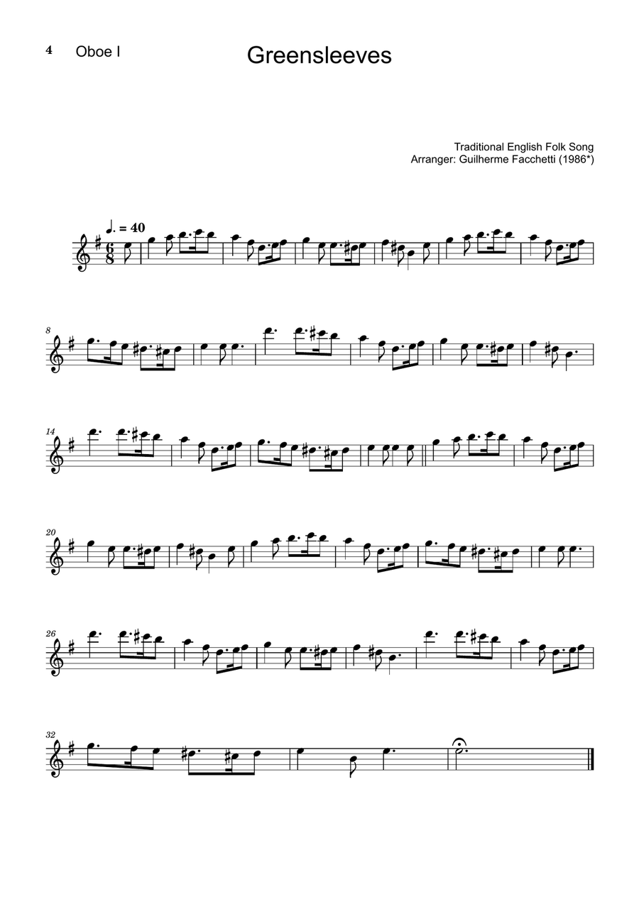 Greensleeves - Oboe Duet and Guitar. Score and Parts. Small Ensemble scores gallery preview page 4