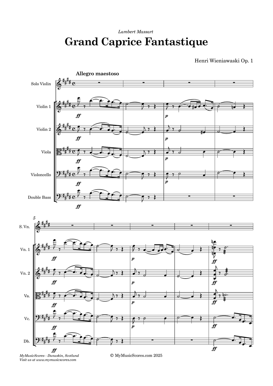 Wieniawski Grand Caprice Fantastique Op 1 for Violin and String Orchestra String Orchestra scores gallery preview page 2