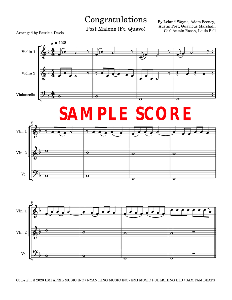 Congratulations (Ft. Quavo) String Trio scores gallery preview page 1