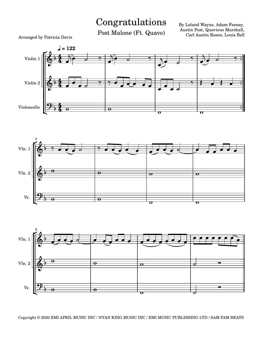 Congratulations (Ft. Quavo) String Trio scores gallery preview page 3