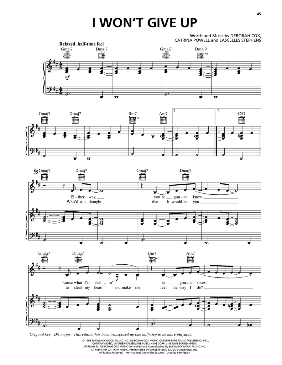 I Won't Give Up I Won't Give Up Piano, Vocal, Guitar scores gallery preview page 1