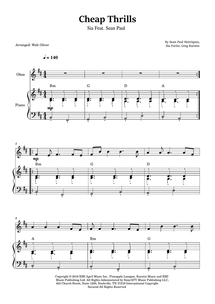 Cheap Thrills (Feat. Sean Paul) Piano scores gallery preview page 1