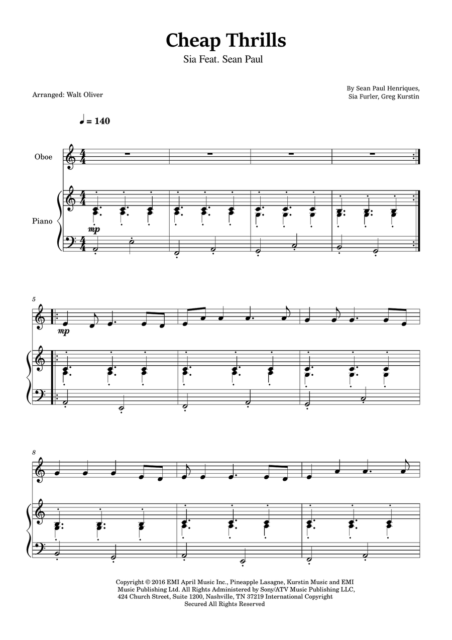 Cheap Thrills (Feat. Sean Paul) Piano scores gallery preview page 1