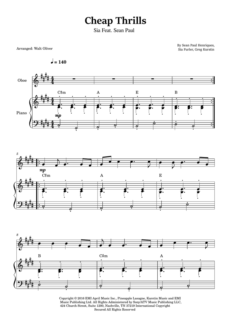 Cheap Thrills (Feat. Sean Paul) Piano scores gallery preview page 1