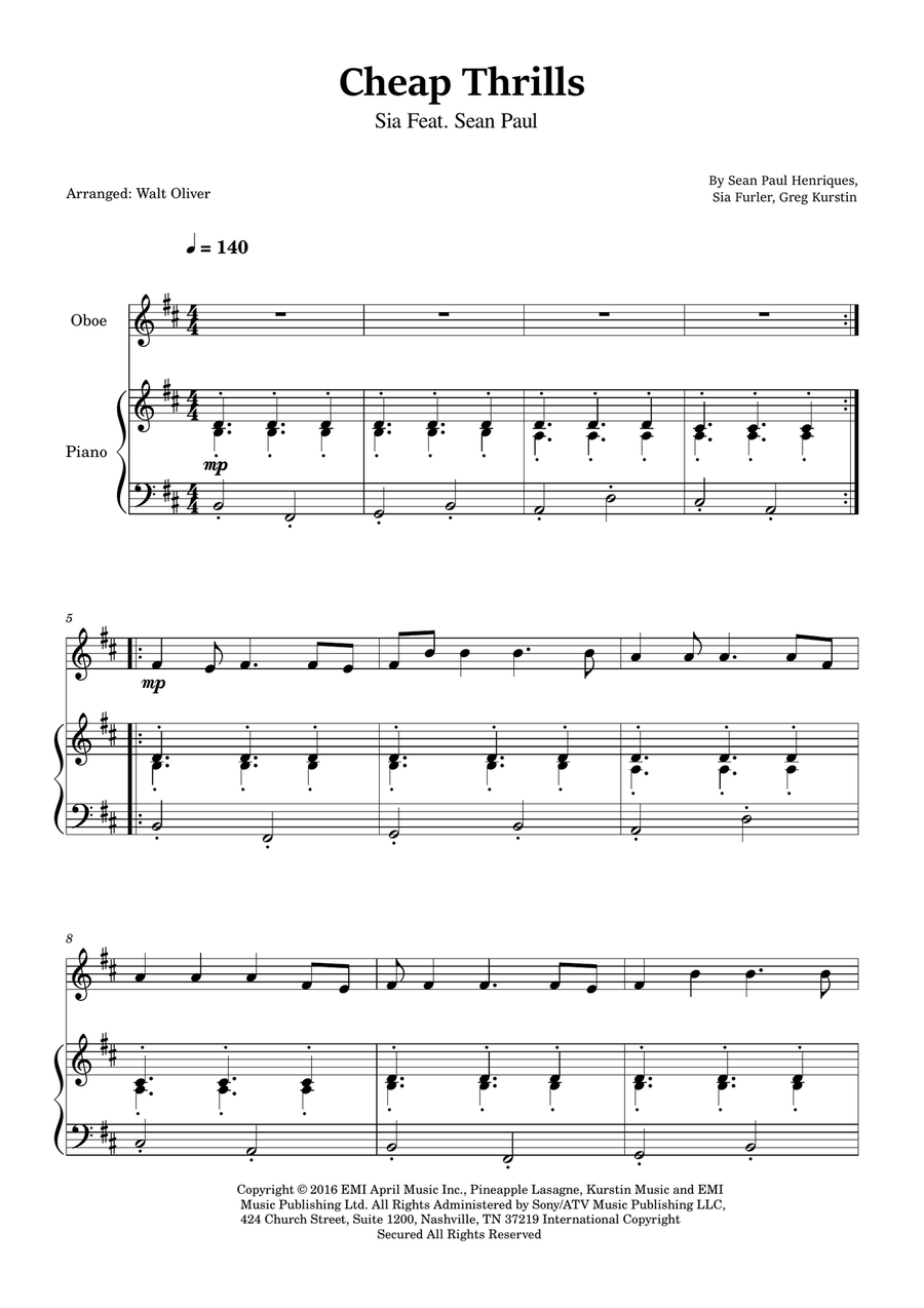 Cheap Thrills (Feat. Sean Paul) Piano scores gallery preview page 1