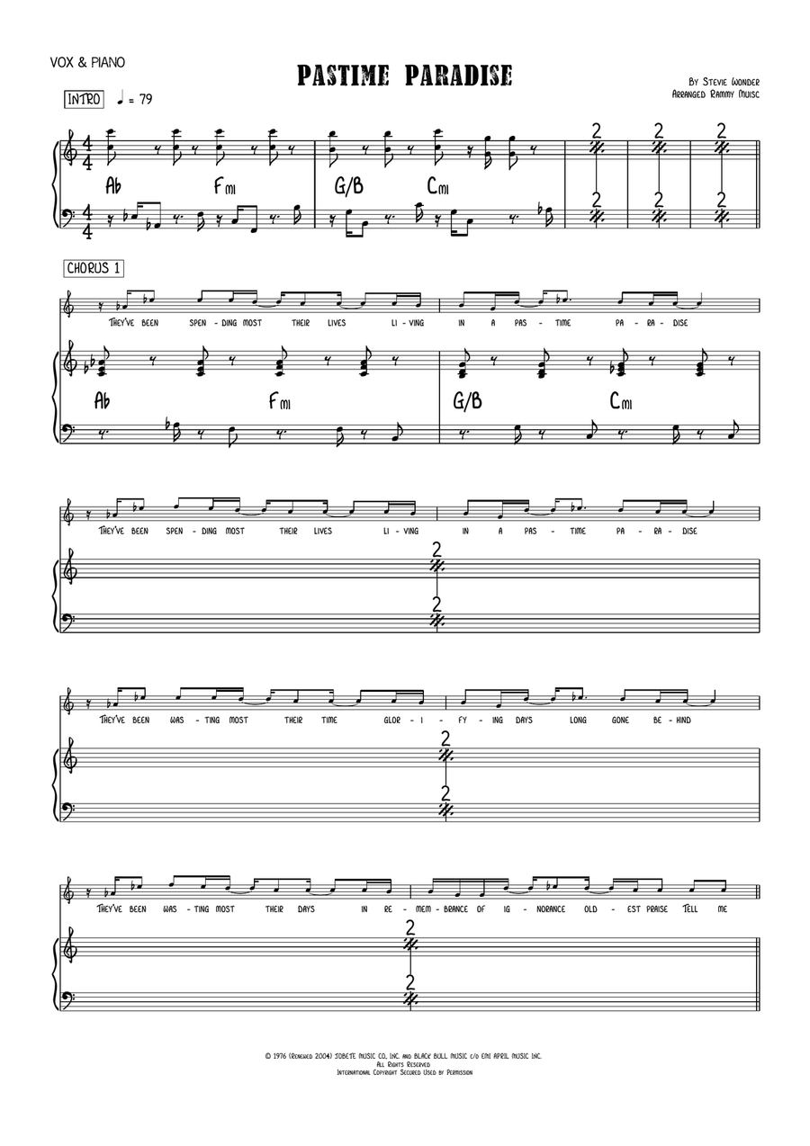 Pastime Paradise Pastime Paradise Piano scores gallery preview page 1