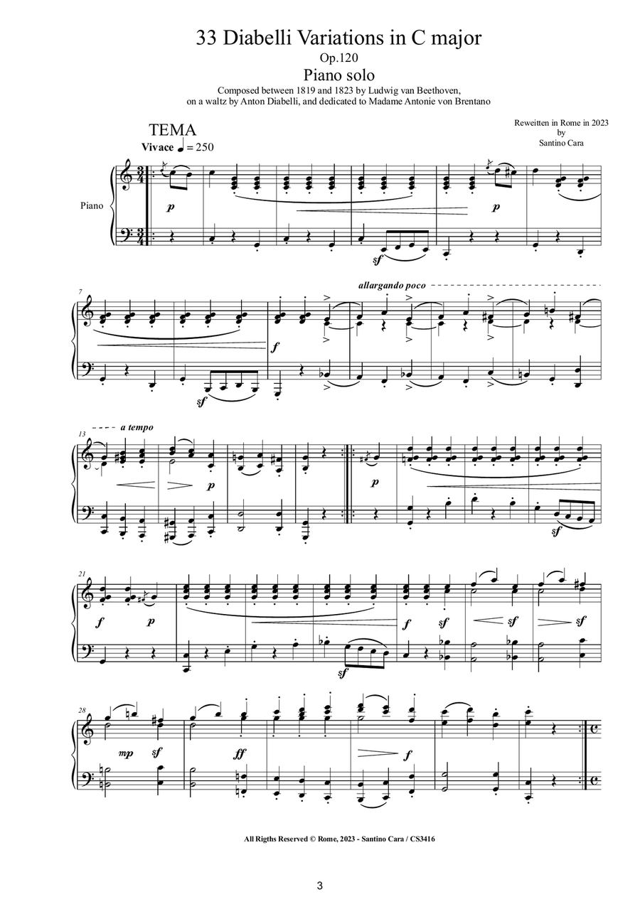 Beethoven - 33 Diabelli Variations in C major Op.120 for Piano Piano Solo scores gallery preview page 3