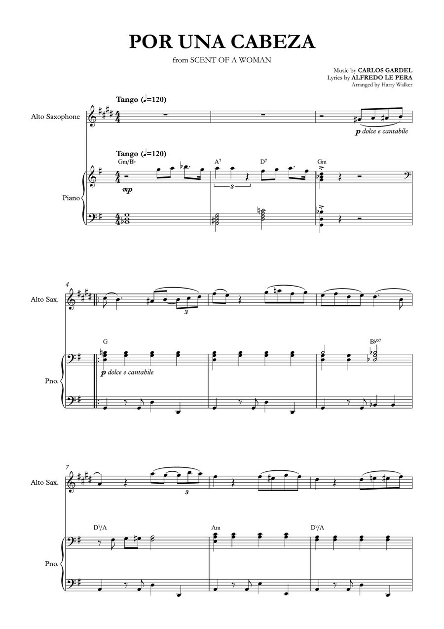 Por Una Cabeza – Carlos Gardel (for Alto Saxophone & Piano) Alto Saxophone scores gallery preview page 4