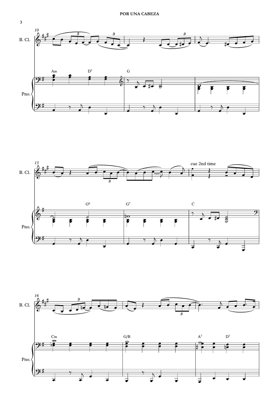 Por Una Cabeza – Carlos Gardel (for Bass Clarinet & Piano) Bass Clarinet scores gallery preview page 5