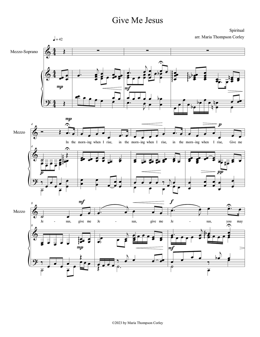 Give Me Jesus for Medium Voice and Piano (C4 to E5) Piano, Vocal scores gallery preview page 1