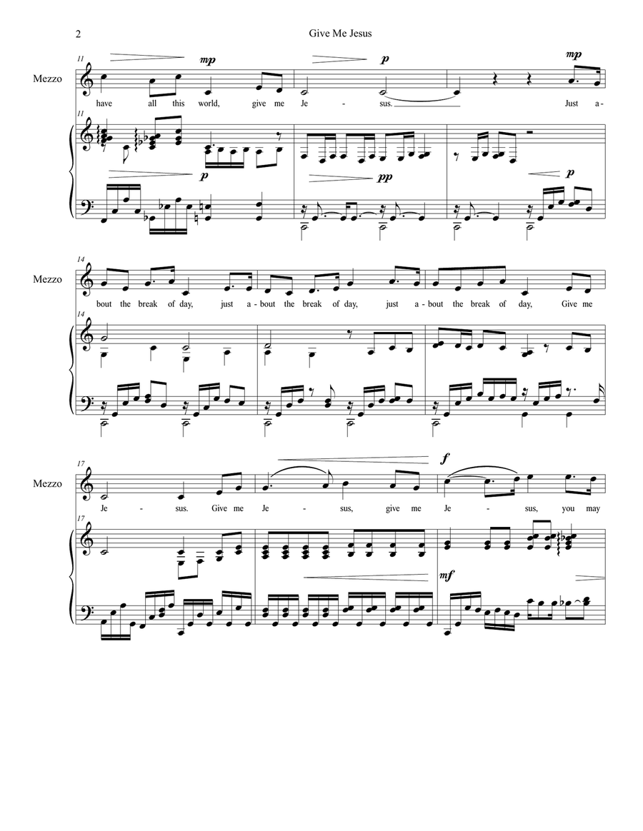 Give Me Jesus for Medium Voice and Piano (C4 to E5) Piano, Vocal scores gallery preview page 2