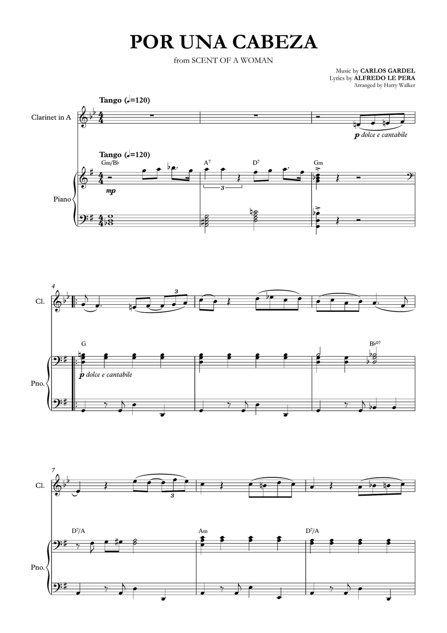 Por Una Cabeza – Carlos Gardel (for Clarinet in A & Piano) A Clarinet scores gallery preview page 4