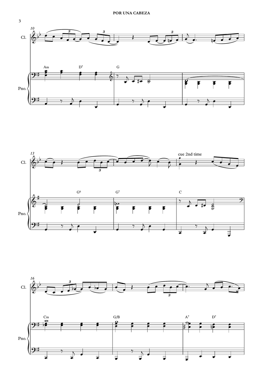 Por Una Cabeza – Carlos Gardel (for Clarinet in A & Piano) A Clarinet scores gallery preview page 5