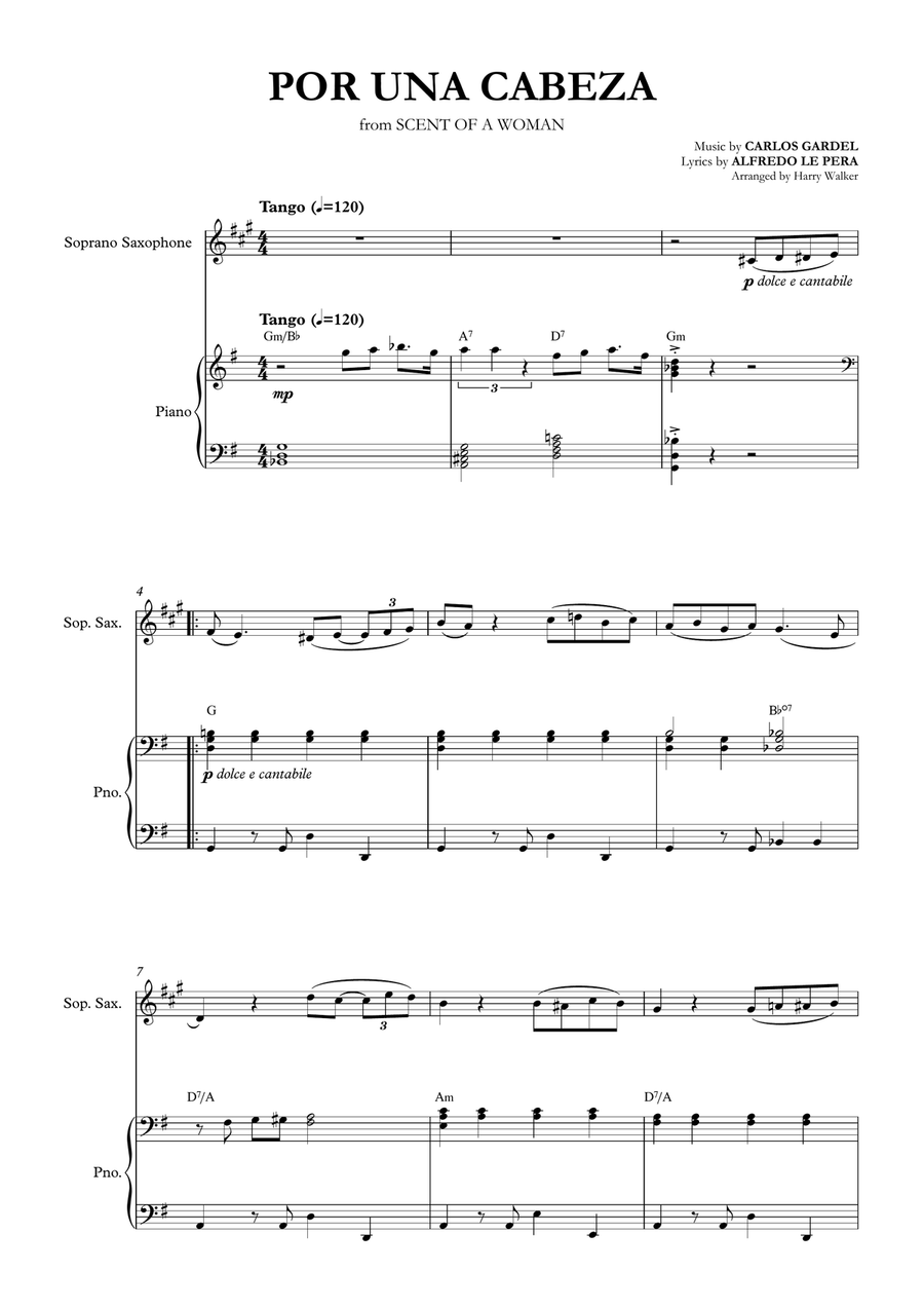 Por Una Cabeza – Carlos Gardel (for Soprano Saxophone & Piano) Soprano Saxophone scores gallery preview page 4