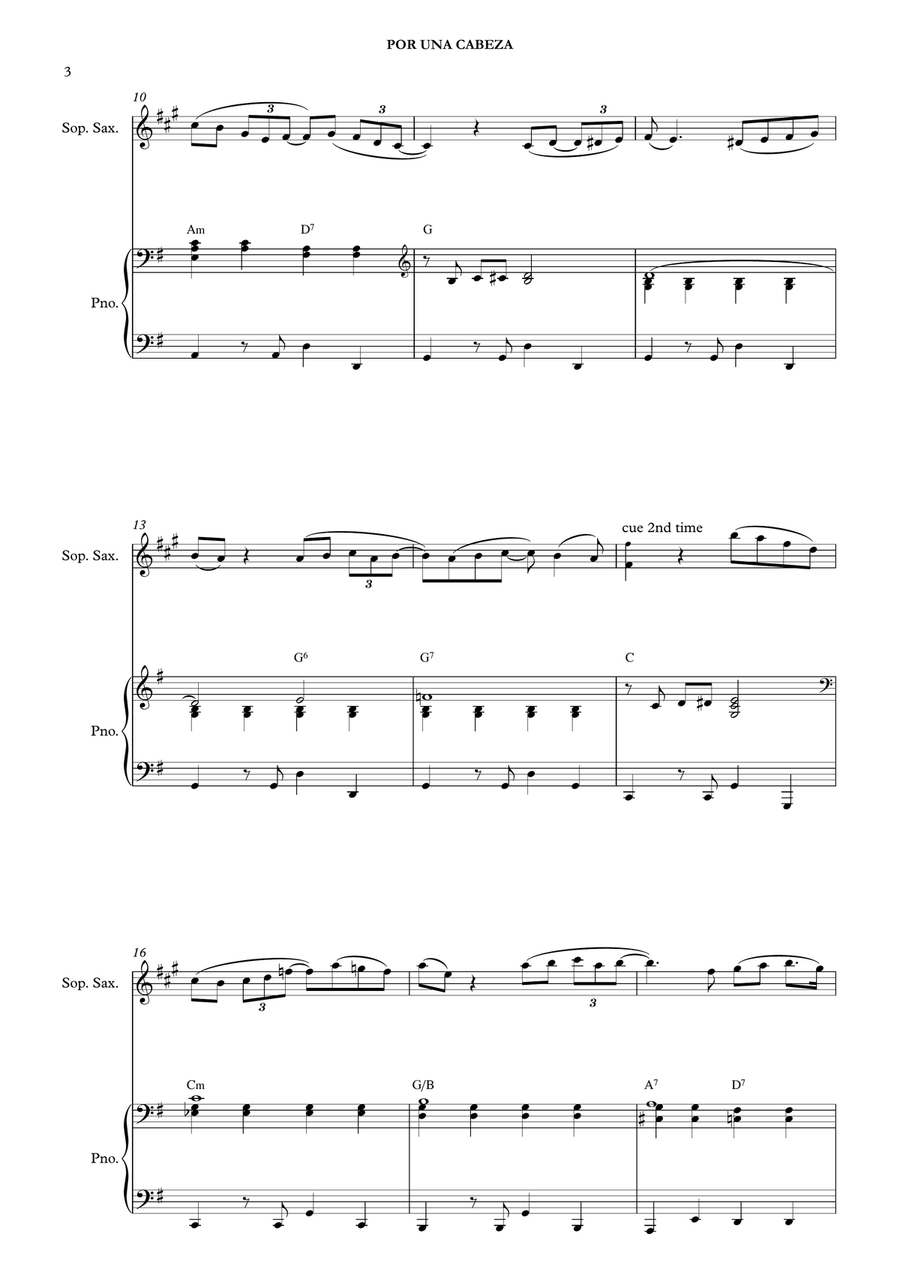 Por Una Cabeza – Carlos Gardel (for Soprano Saxophone & Piano) Soprano Saxophone scores gallery preview page 5