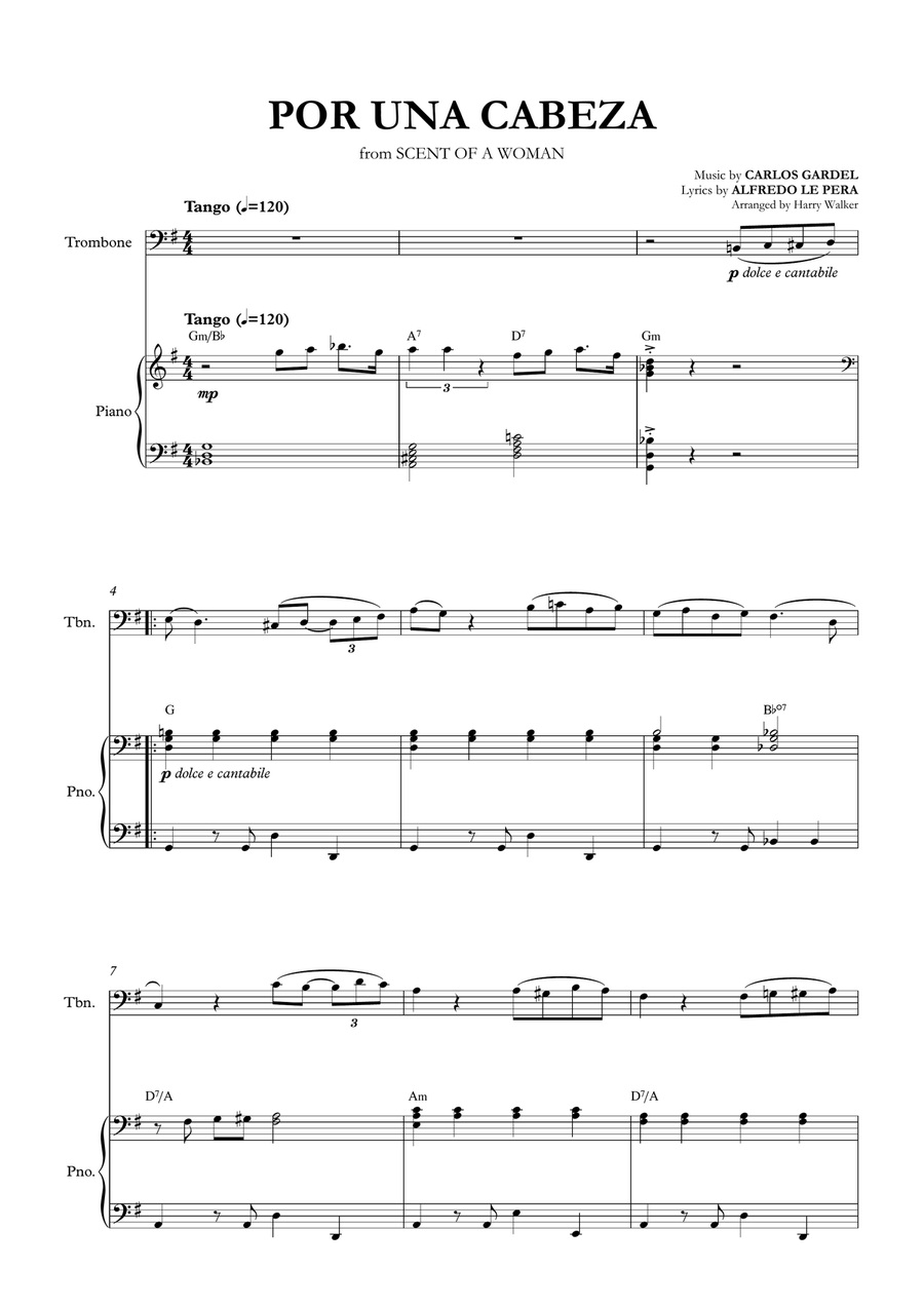 Por Una Cabeza – Carlos Gardel (for Trombone & Piano) Piano scores gallery preview page 4