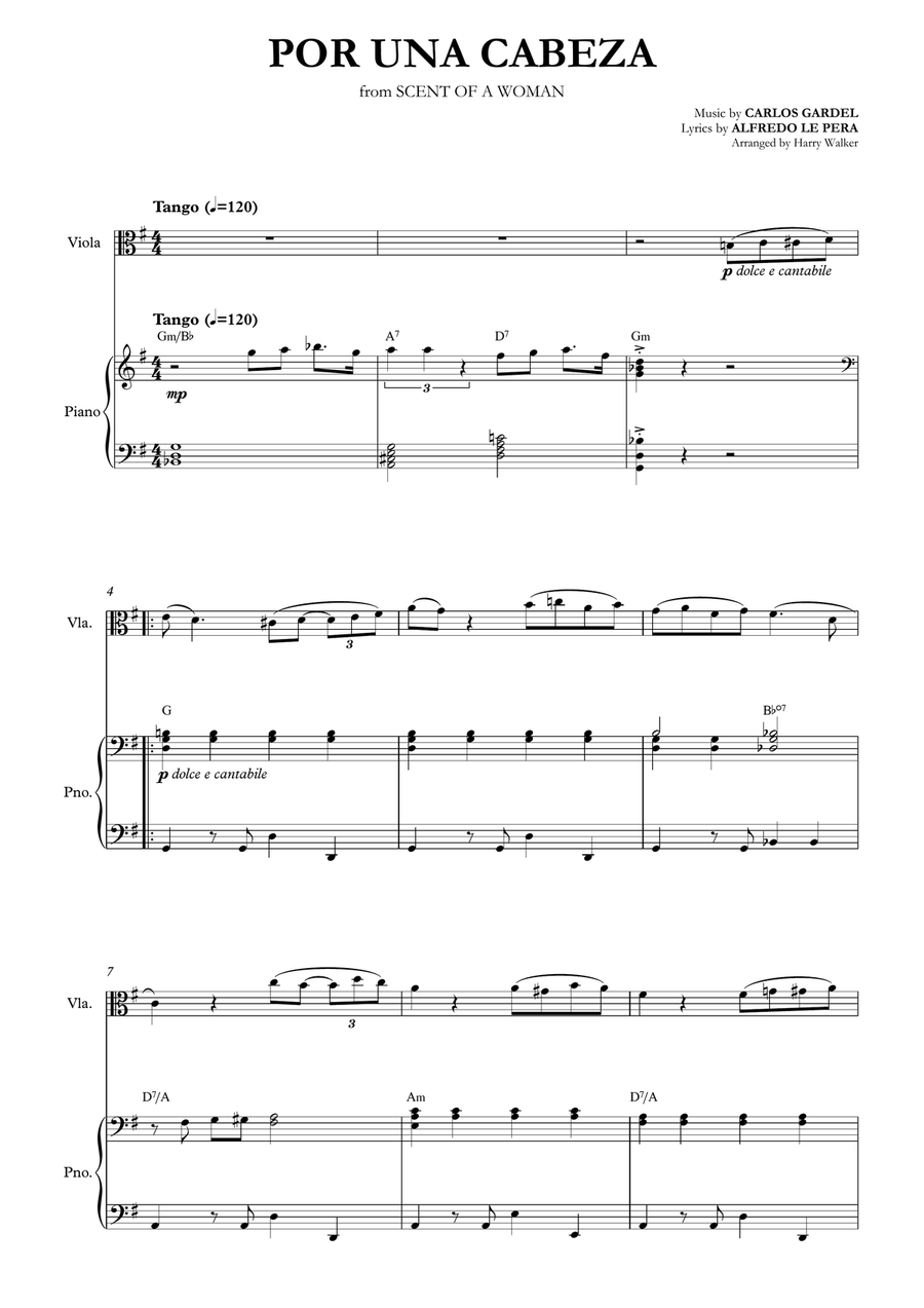 Por Una Cabeza – Carlos Gardel (for Viola & Piano) Viola scores gallery preview page 4