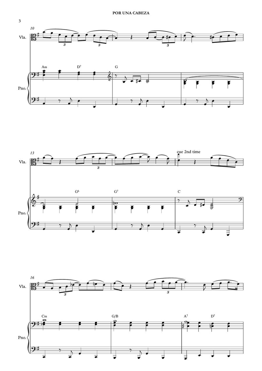 Por Una Cabeza – Carlos Gardel (for Viola & Piano) Viola scores gallery preview page 5