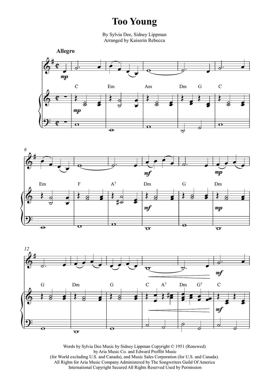 Too Young Too Young Piano scores gallery preview page 1