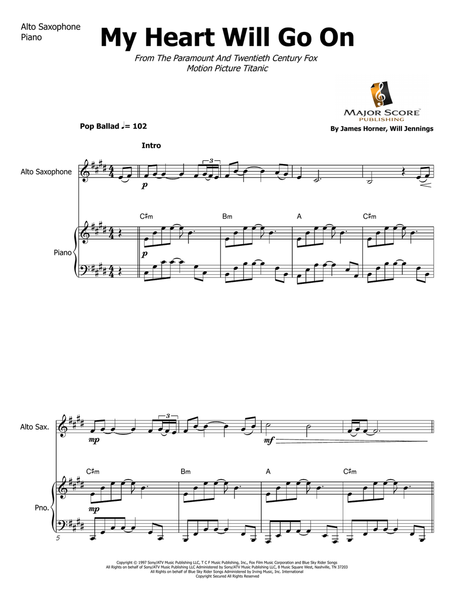 My Heart Will Go On (Love Theme From 'titanic') Alto Saxophone scores gallery preview page 2