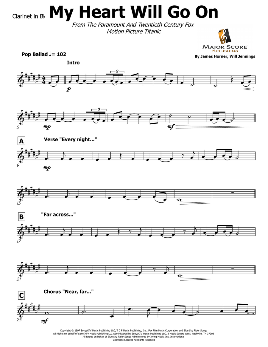 My Heart Will Go On (Love Theme From 'titanic') B-Flat Clarinet scores gallery preview page 2