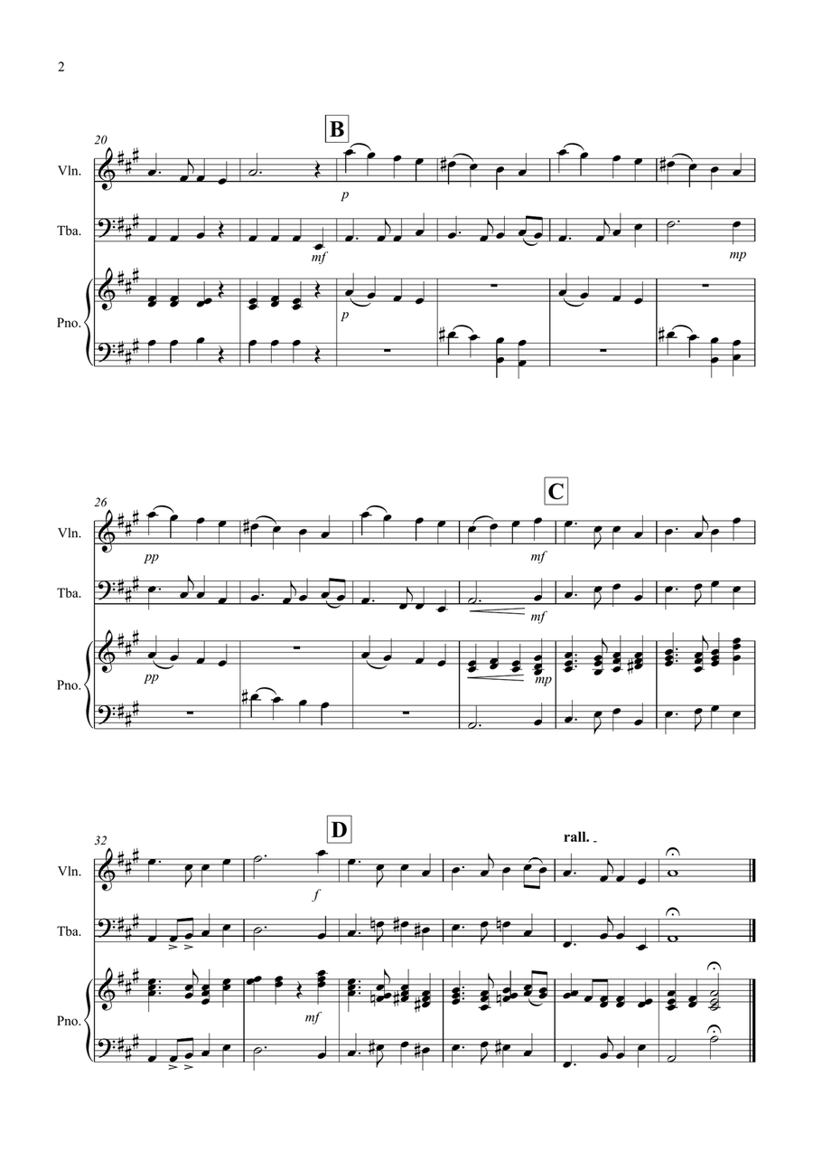 Auld Lang Syne for Violin and Tuba Duet Tuba scores gallery preview page 2