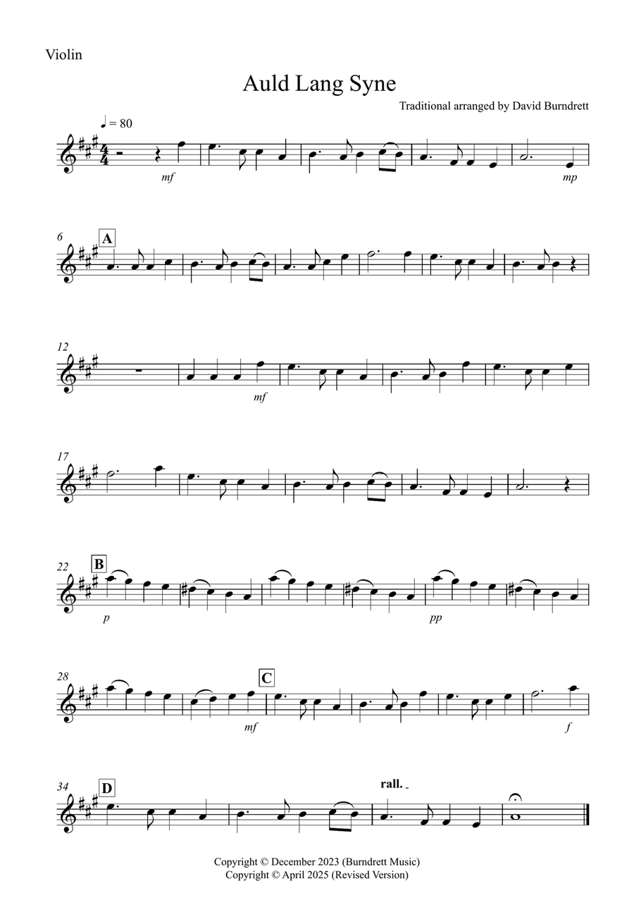 Auld Lang Syne for Violin and Tuba Duet Tuba scores gallery preview page 3