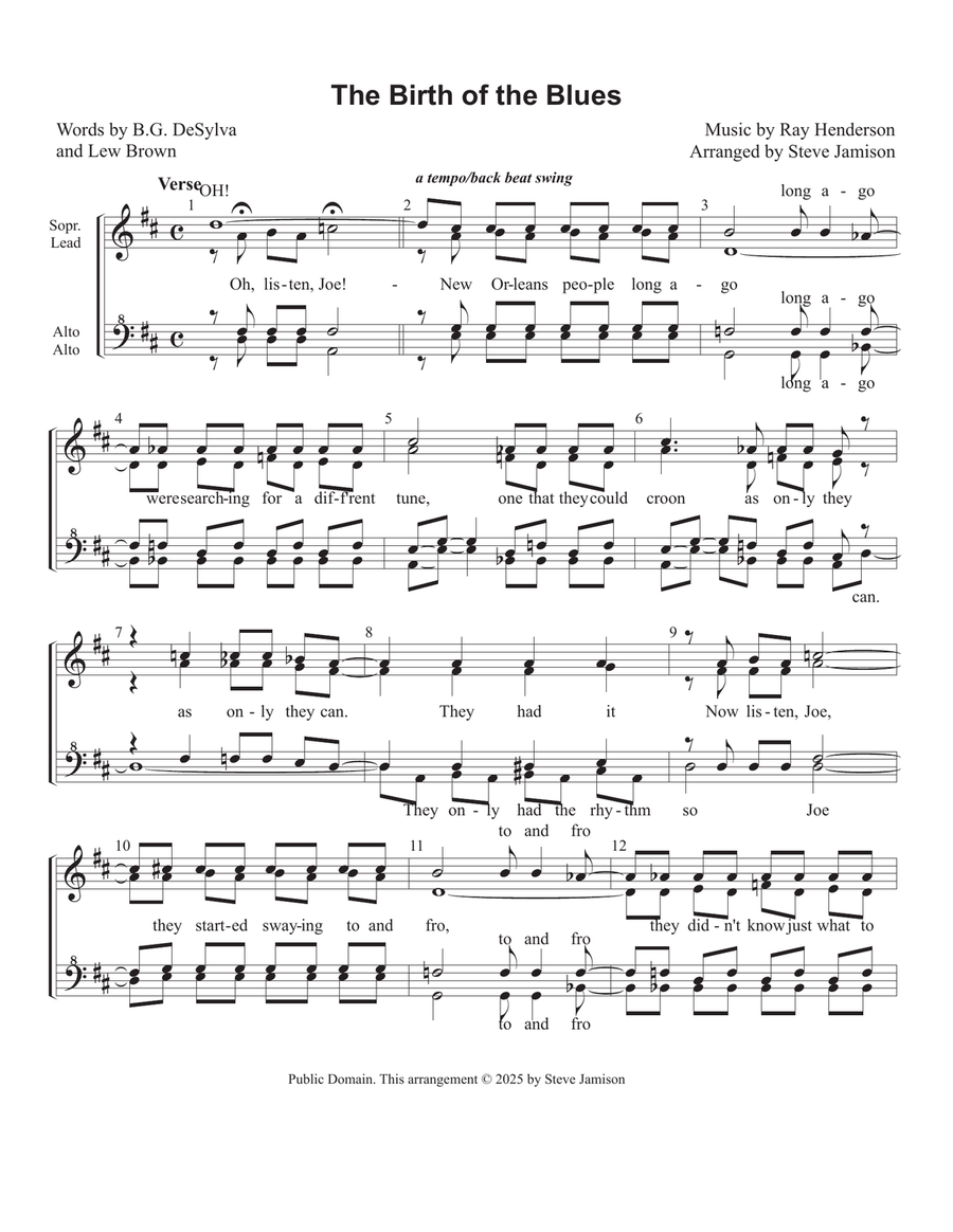 Birth Of The Blues Birth Of The Blues SSAA scores gallery preview page 1