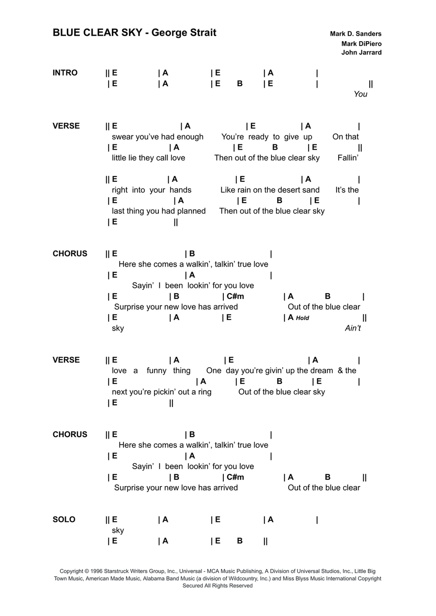 Blue Clear Sky Blue Clear Sky Acoustic Guitar scores gallery preview page 1