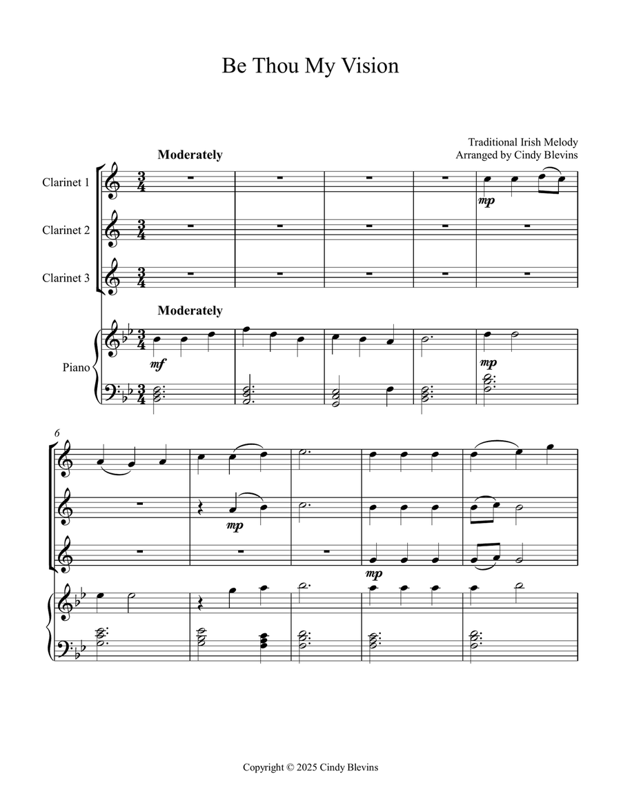 Be Thou My Vision, for Three Clarinets and Piano Small Ensemble scores gallery preview page 2