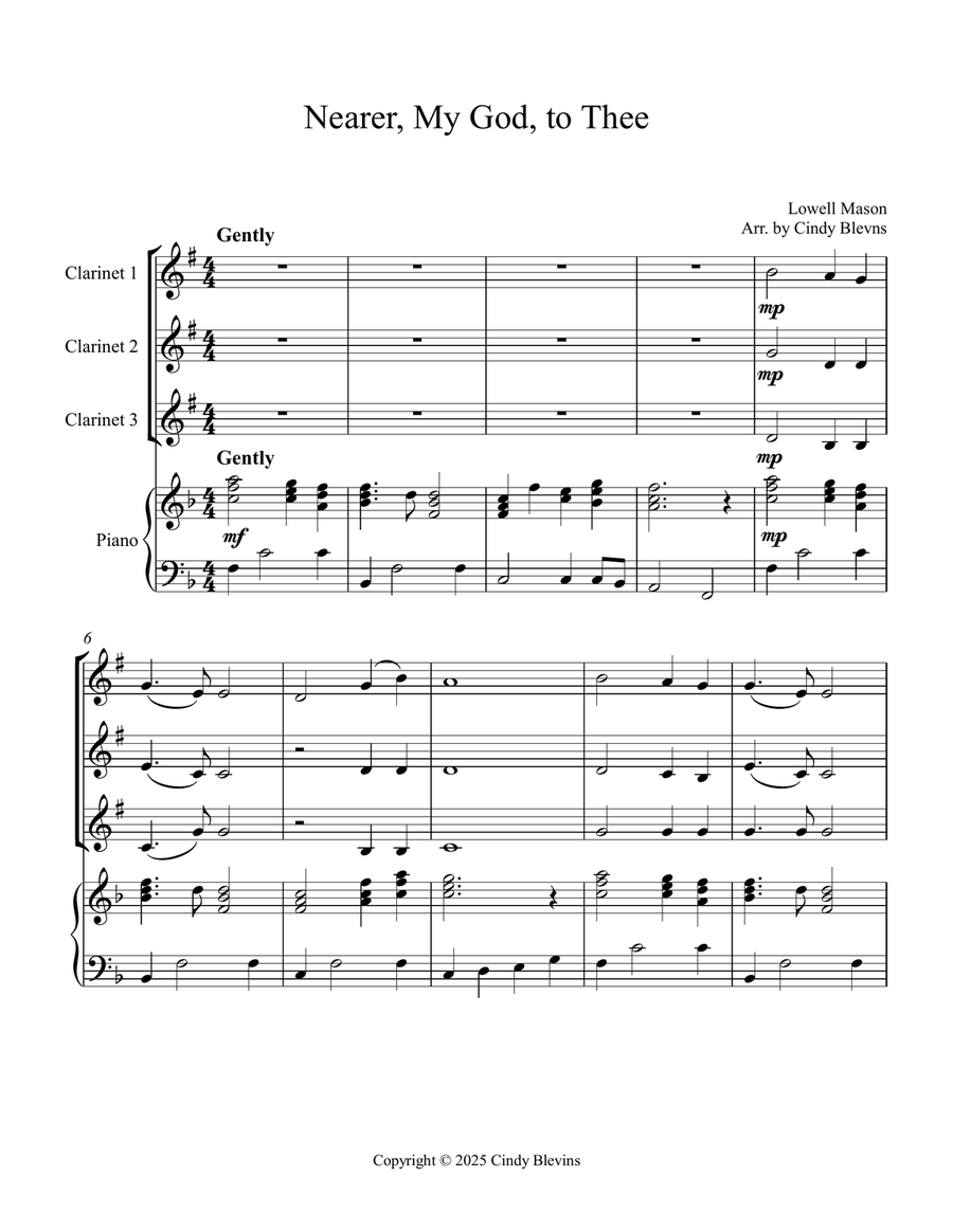 Nearer, My God, to Thee, for Three Clarinets and Piano Small Ensemble scores gallery preview page 2