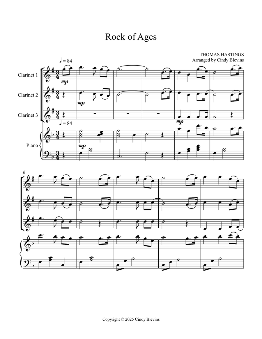 Rock of Ages, for Three Clarinets and Piano Small Ensemble scores gallery preview page 2